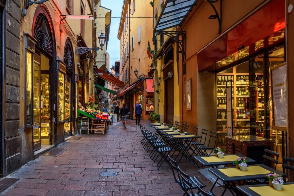 Old narrow street in Bologna