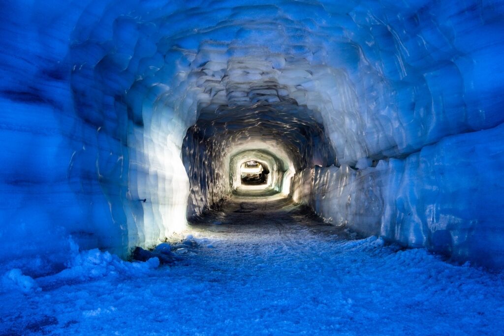 Majestic man-made tunnel inside Langjokull Glacier