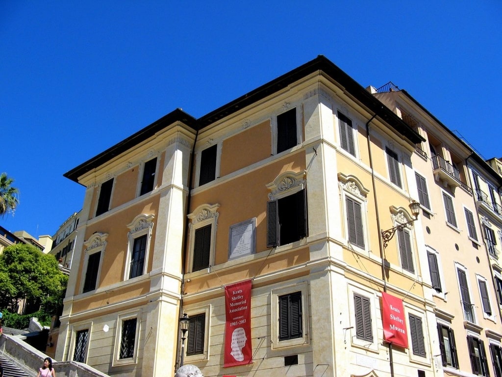 White and yellow exterior of Keats-Shelley Museum