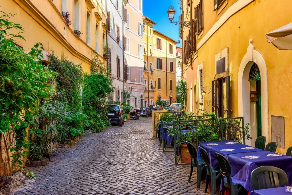 Beautiful cobblestoned street of Trastevere