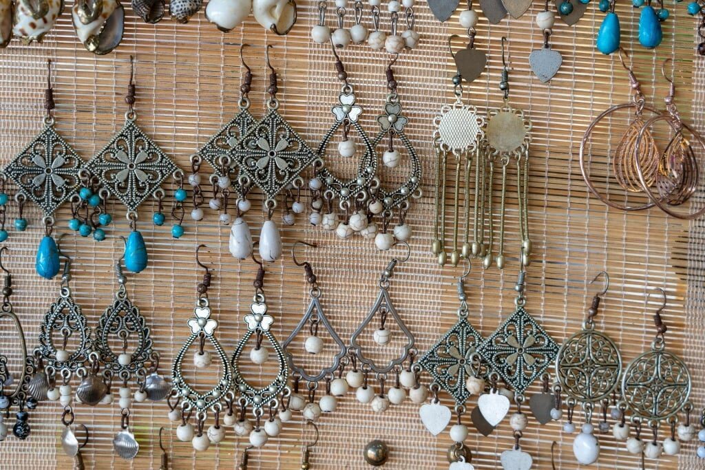 Jewelry on display at a market in Vietnam