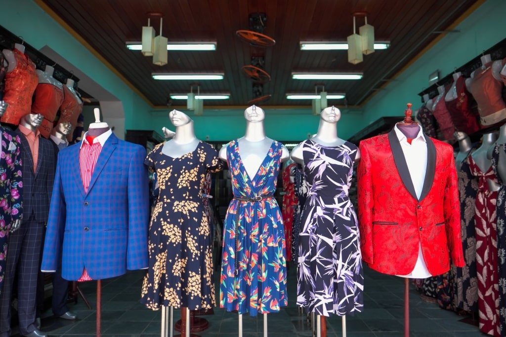 Tailored clothing on display at a store in Vietnam