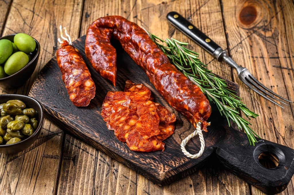 Meaty chorizo on a plate