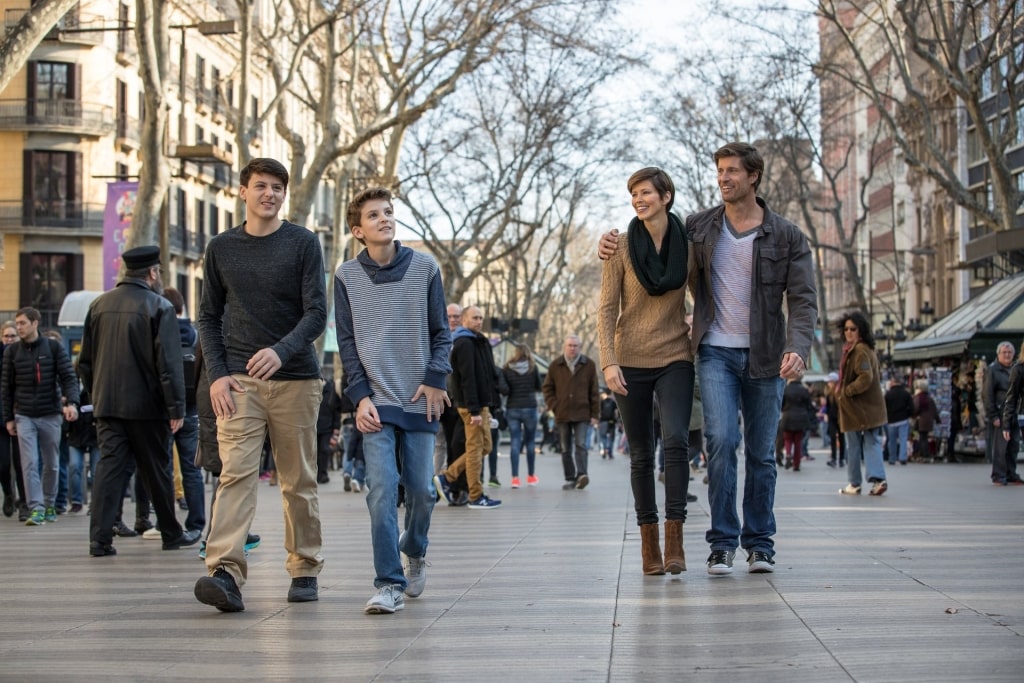 Family walking the streets of Barcelona