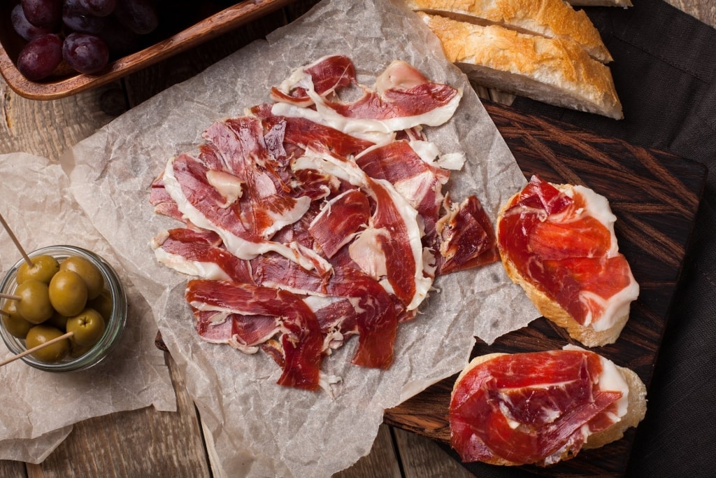 Slices of meaty Jamon Iberico