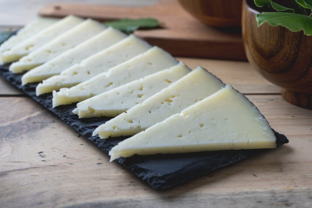 Slices of Spanish cheese