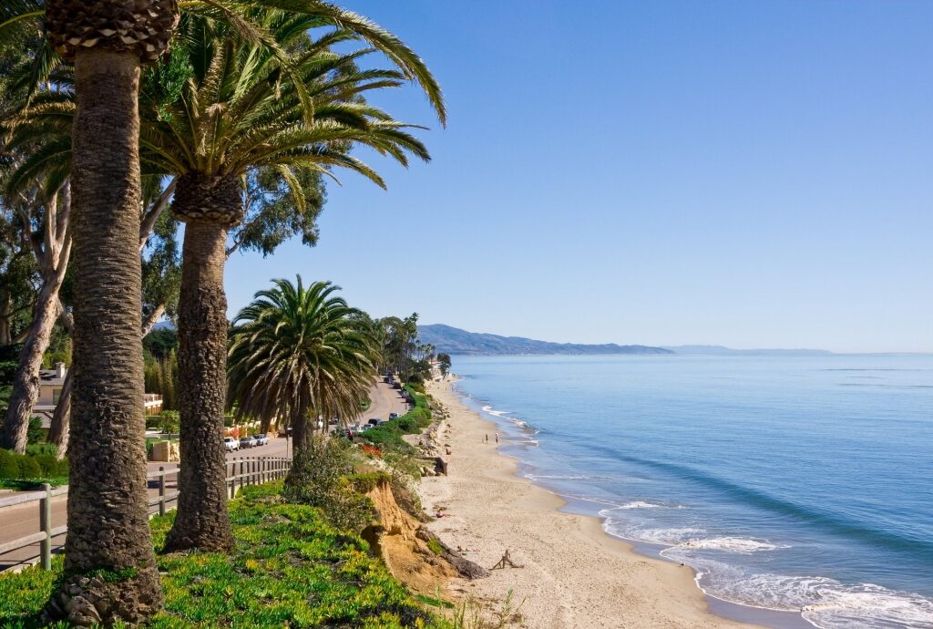 Butterfly Beach in Montecito with palm trees