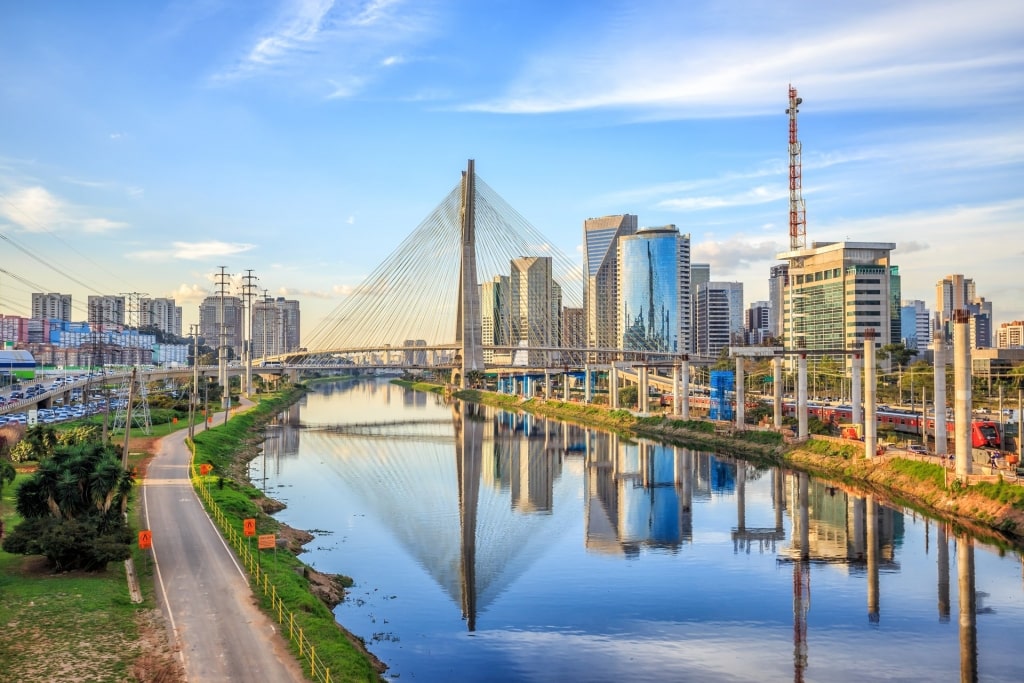 View of Sao Paulo with unique architecture of Octávio Frias de Oliveira Bridge