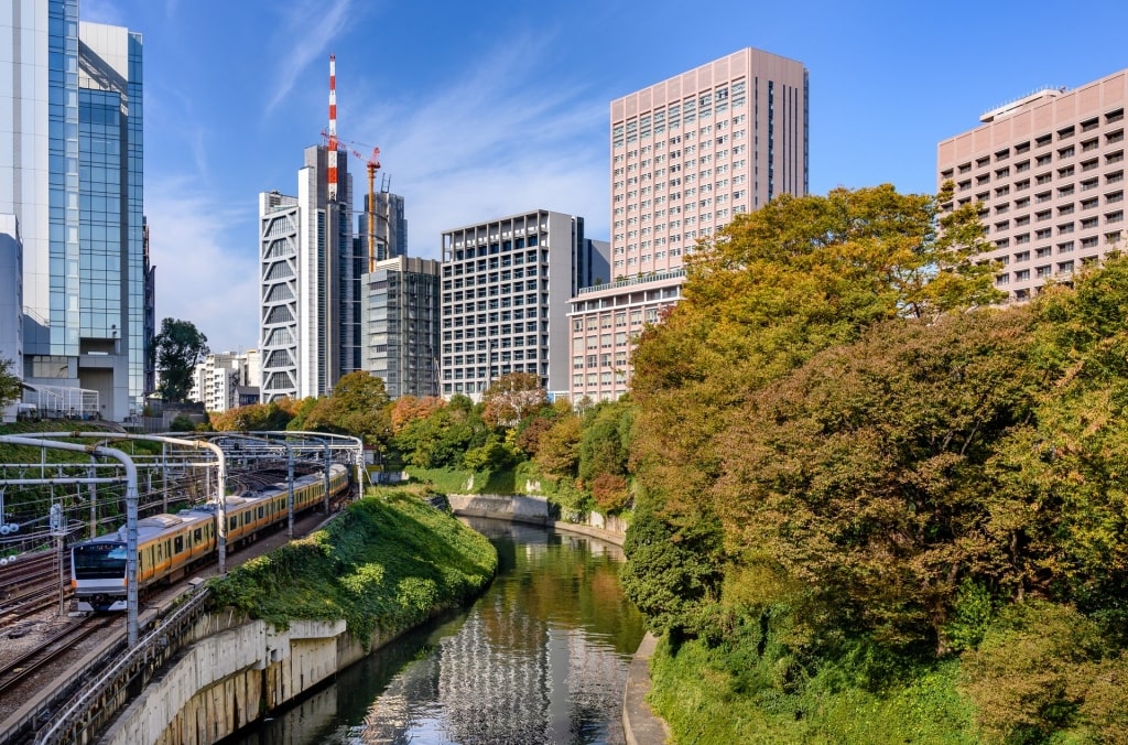 View of Akihabara with train