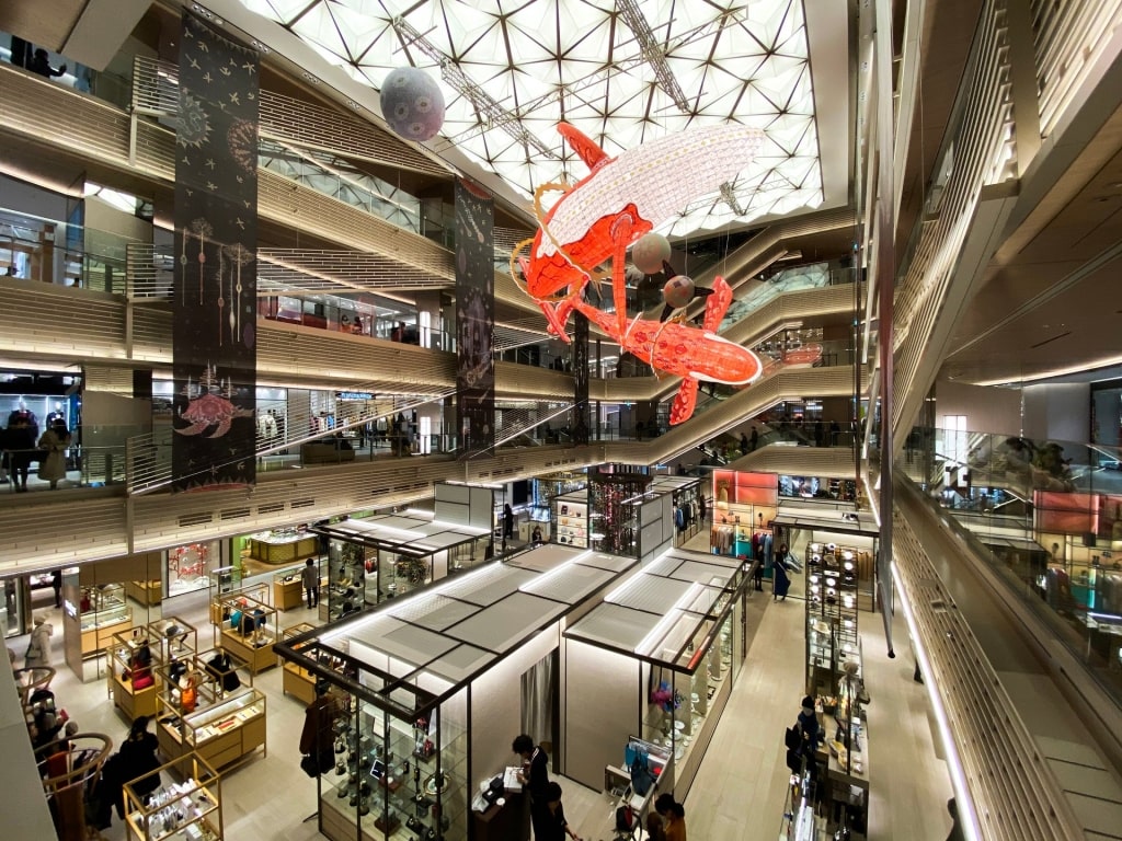 Inside the atrium of Ginza Six