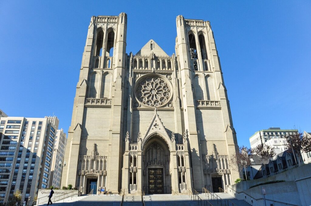 Majestic facade of Grace Cathedral