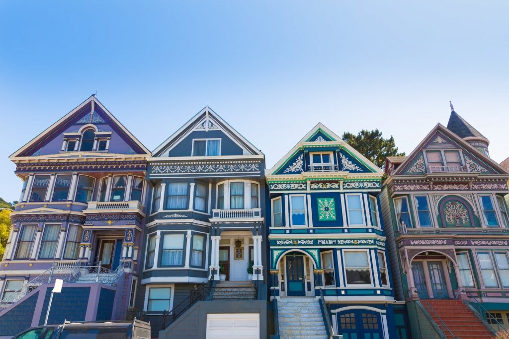 Colorful houses lined up in Haight Ashbury