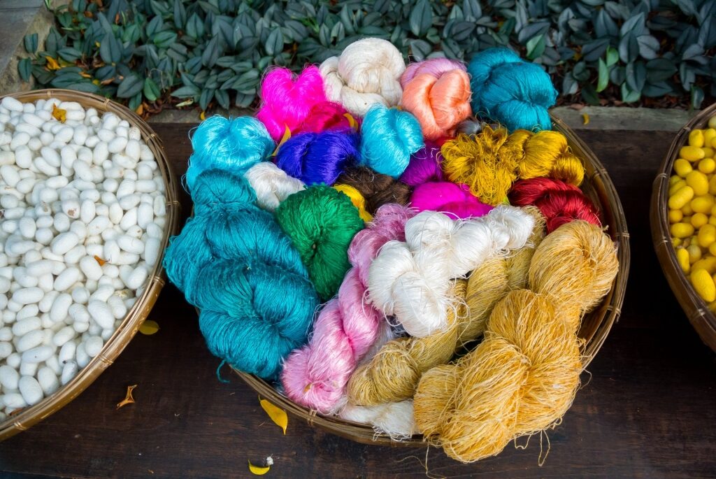 Thai silk threads on a basket