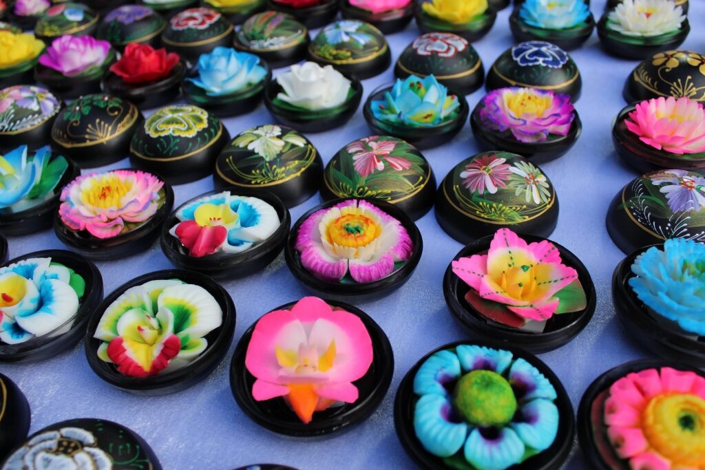 Handmade soap in Thailand with flower carvings