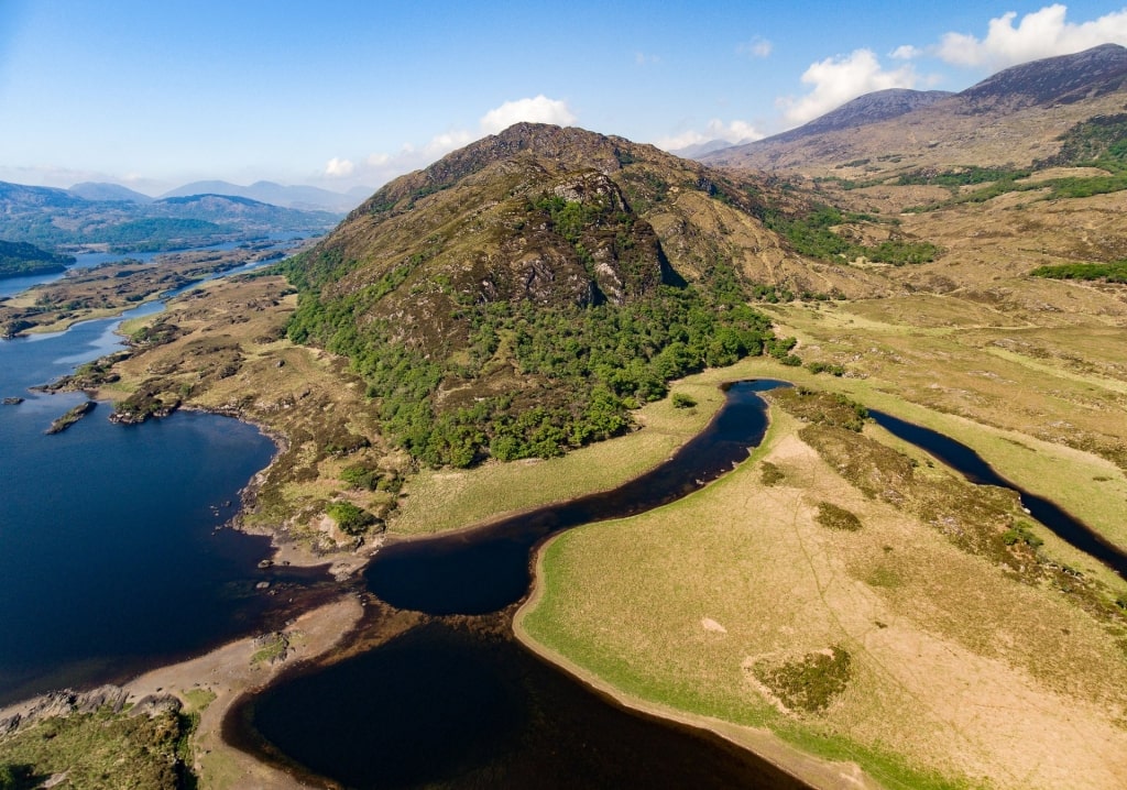 View of Killarney National Park with hills and lake