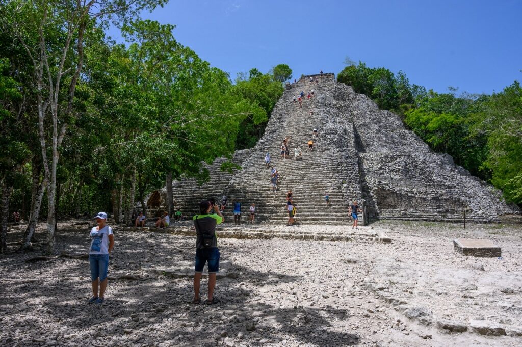 People climbing the Coba Mayan Ruins, Yucatan