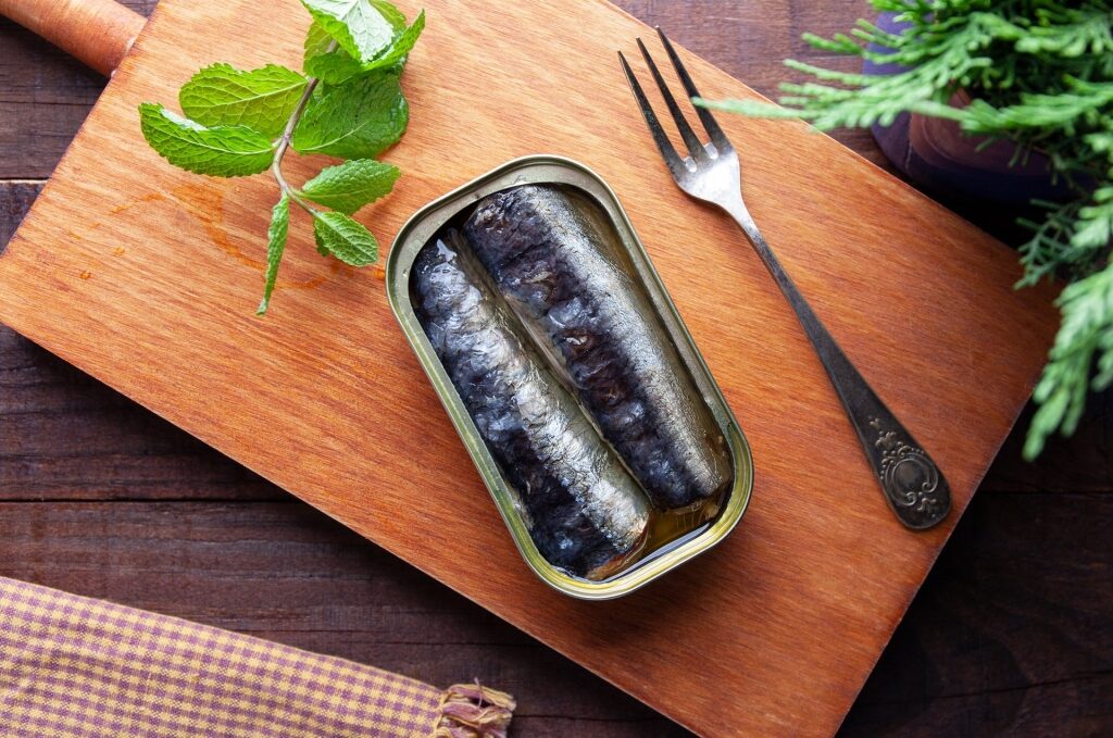 Canned sardines on a table