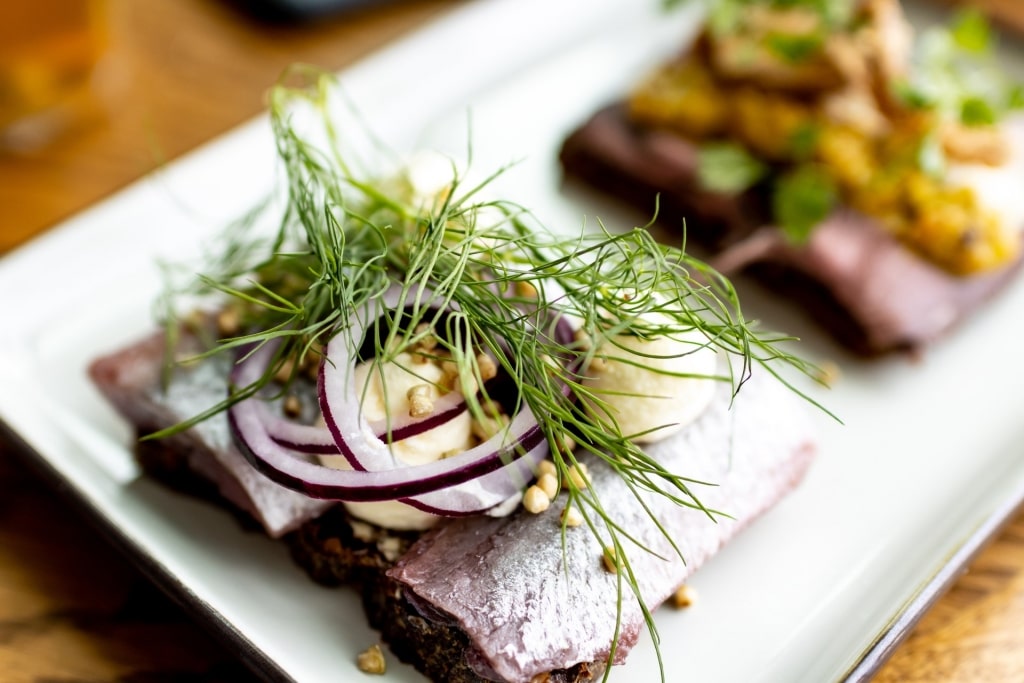 Pickled herring on a plate