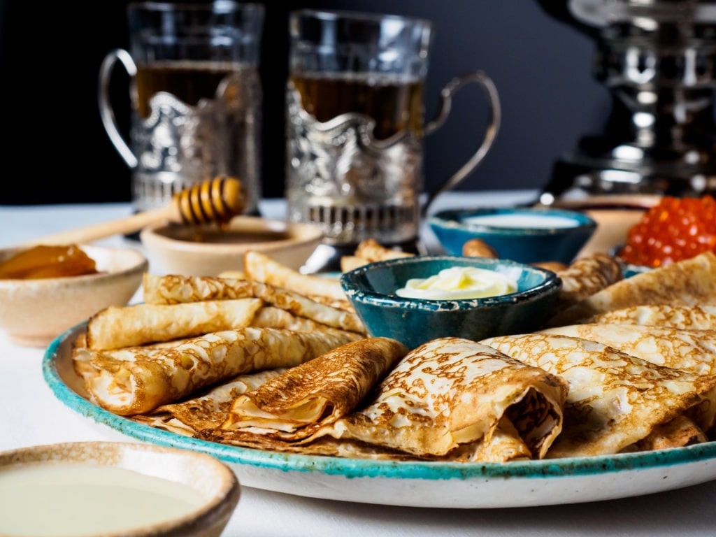 Plate of tasty blini