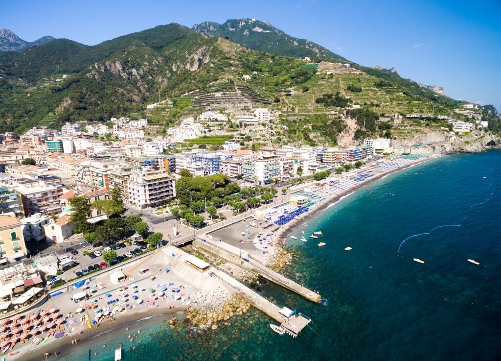 Maiori Beach, one of the most beautiful beaches in Naples Italy