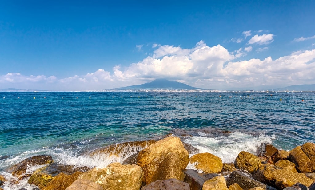 Dark blue waters of Spiaggia Libera Pozzano, Castellammare di Stabia