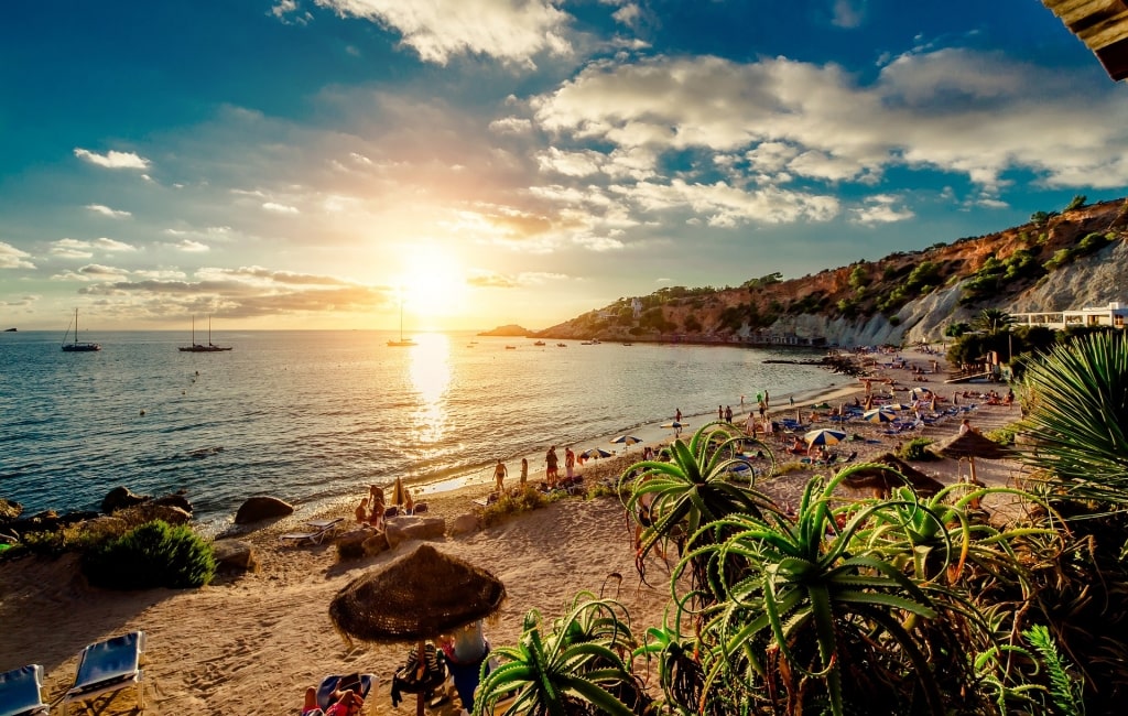 Aerial view of a beach in Ibiza, Spain