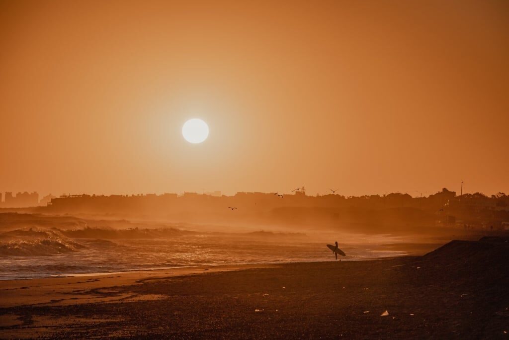 Beautiful orange sky of Punta del Este, Uruguay at sunset
