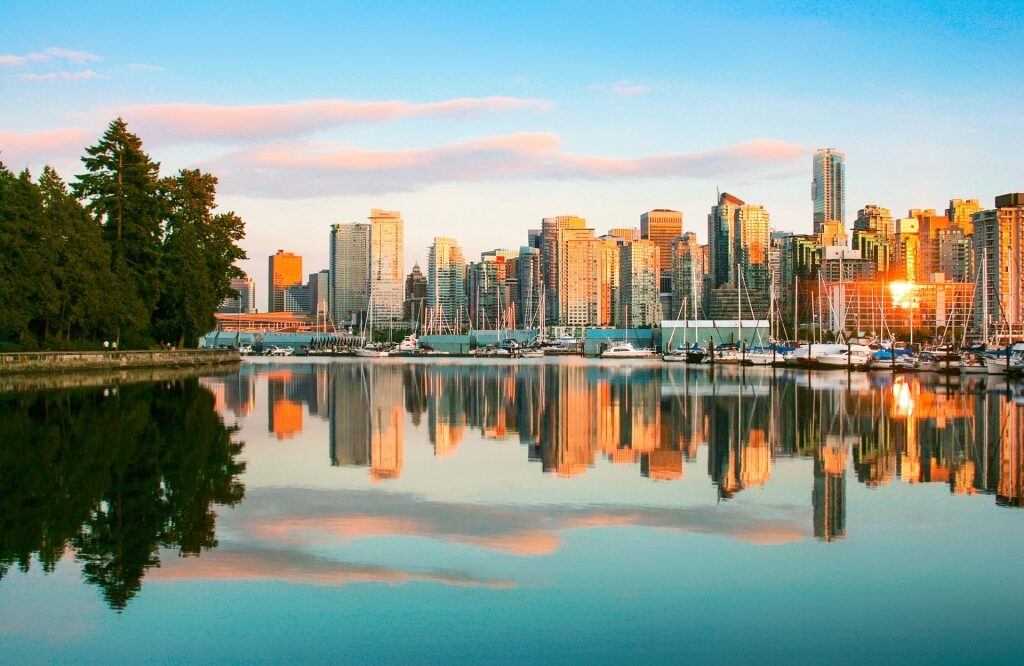 View of Vancouver at sunset from the water