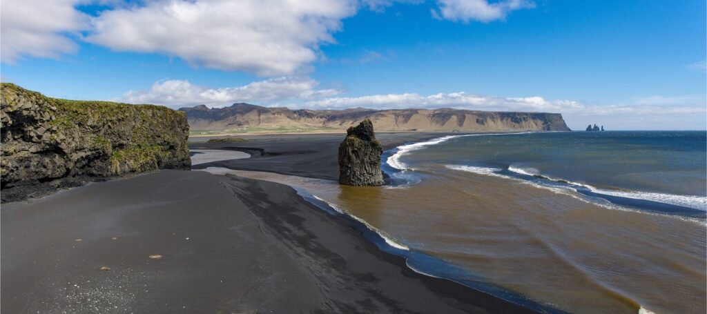 Wide landscape of Reynisfjara Beach, Iceland