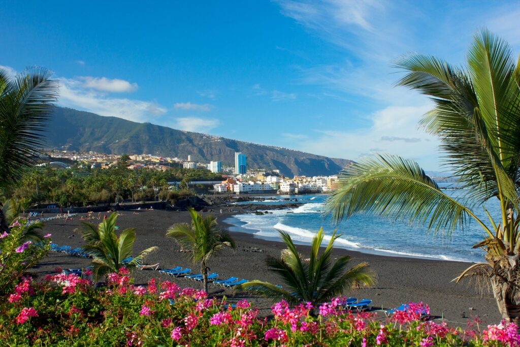 Beautiful Playa Jardin in Tenerife, one of the most beautiful black sand beaches in the world