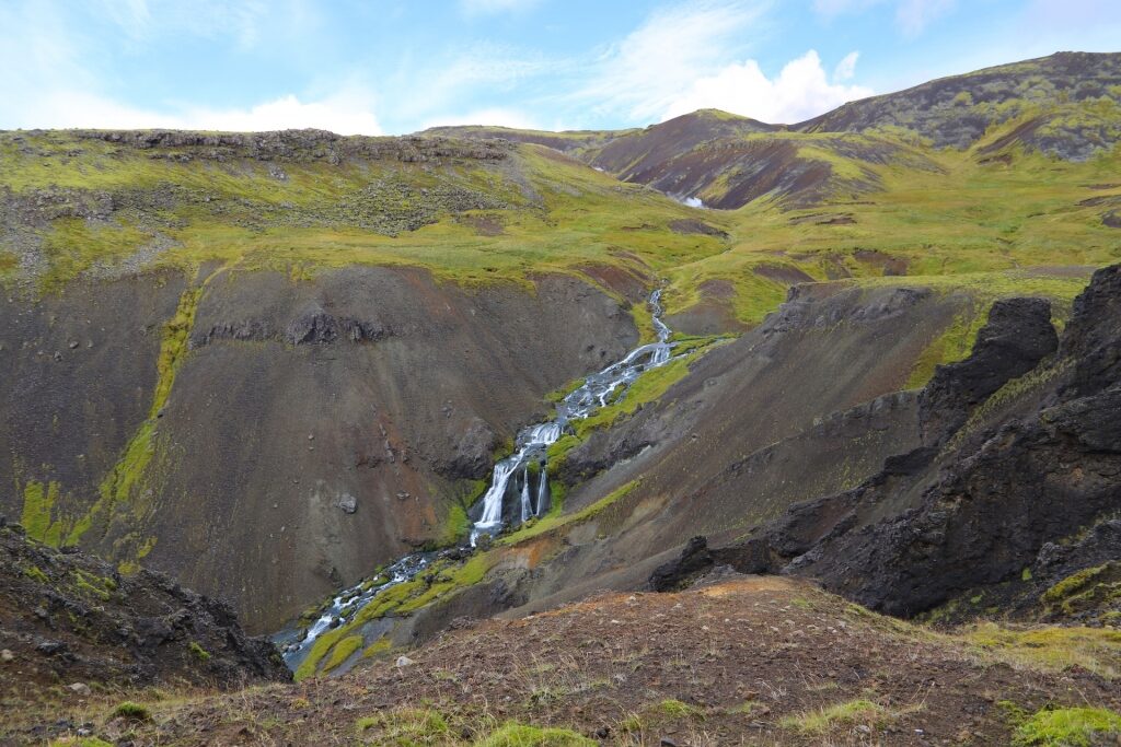 Majestic landscape of Djupagilsfoss waterfall