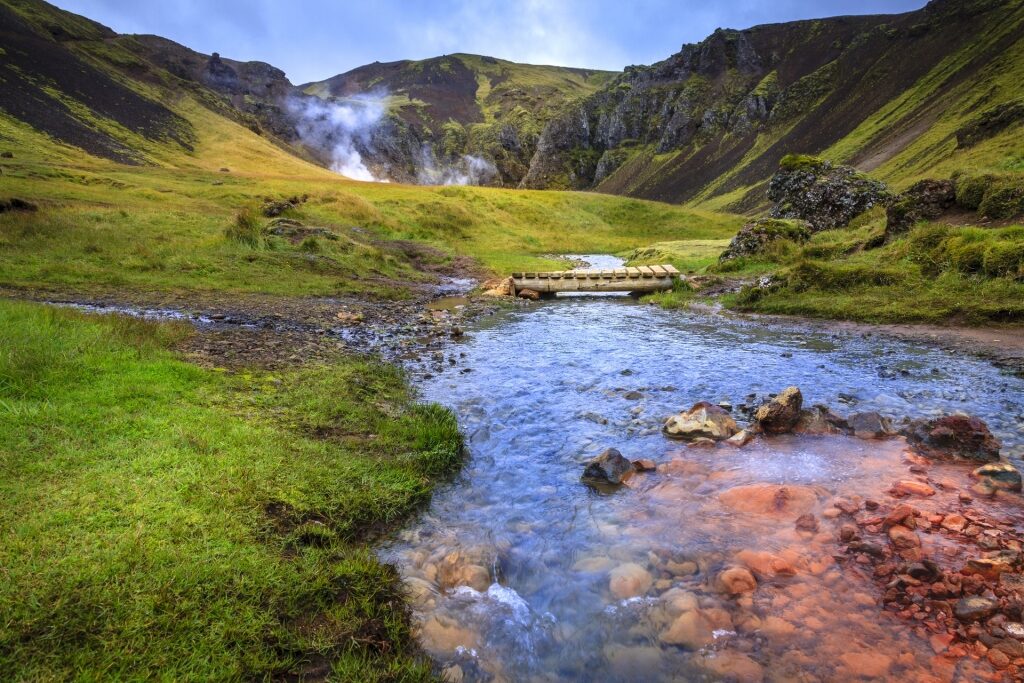Picturesque view of Reykjadalur Steam Valley