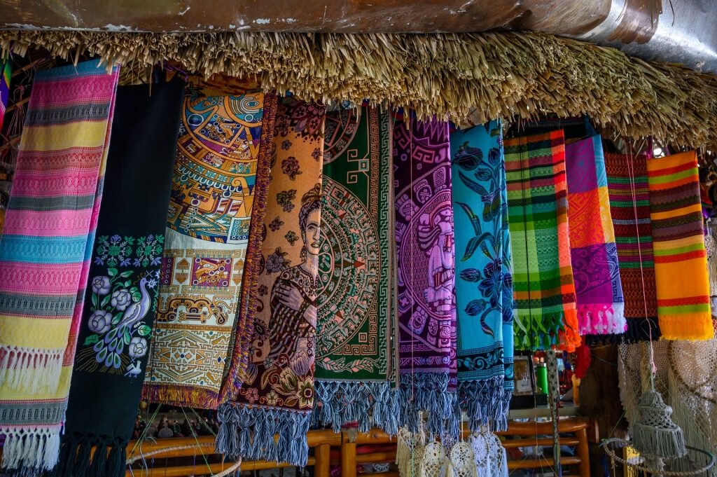 Handwoven souvenirs at a market in Cozumel