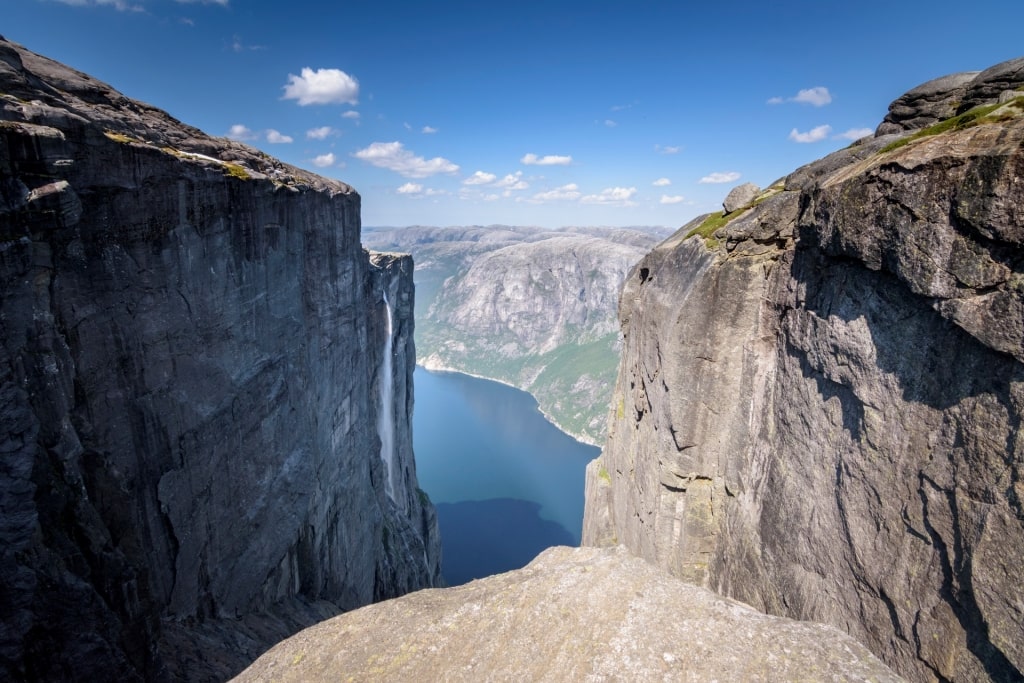 Majestic Kjeragfossen waterfall near Mount Kjerag