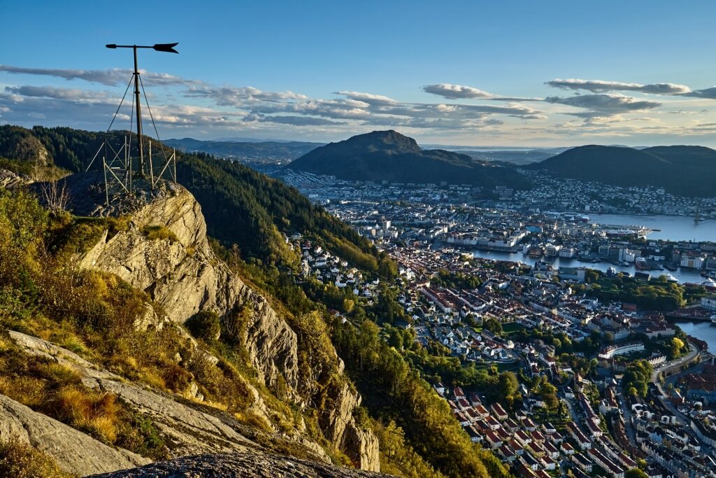 Aerial view of Sandviksfjellet with city landscape