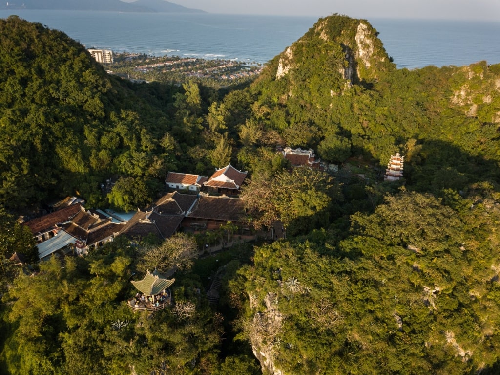 Lush landscape of Marble Mountain including Buddhist sanctuaries