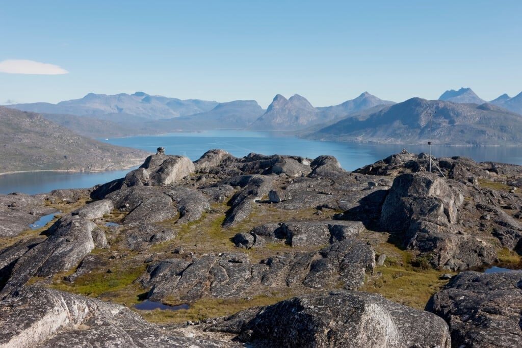View of Lake Tasersuaq with tundra rocks