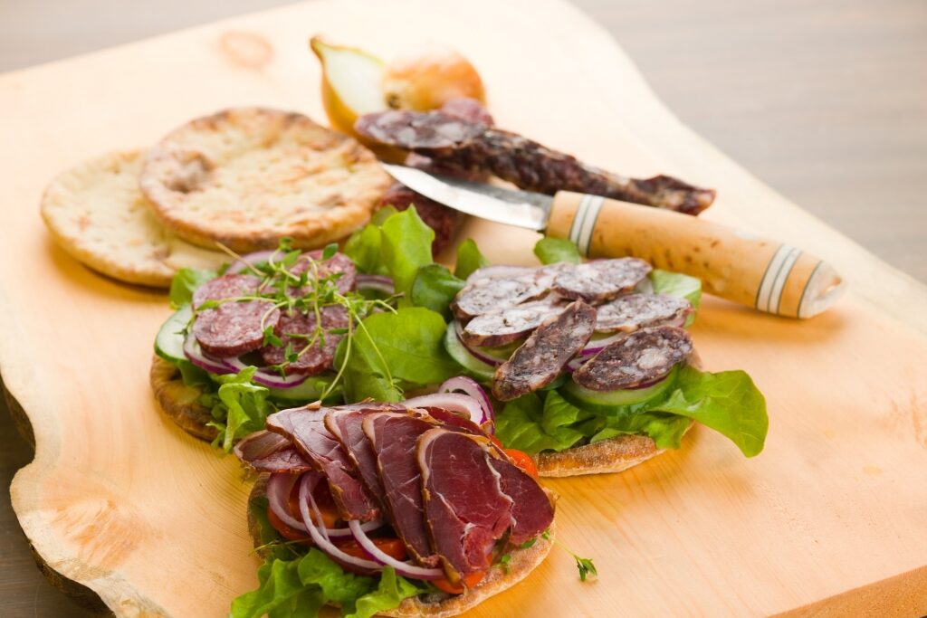 Slices of reindeer meat