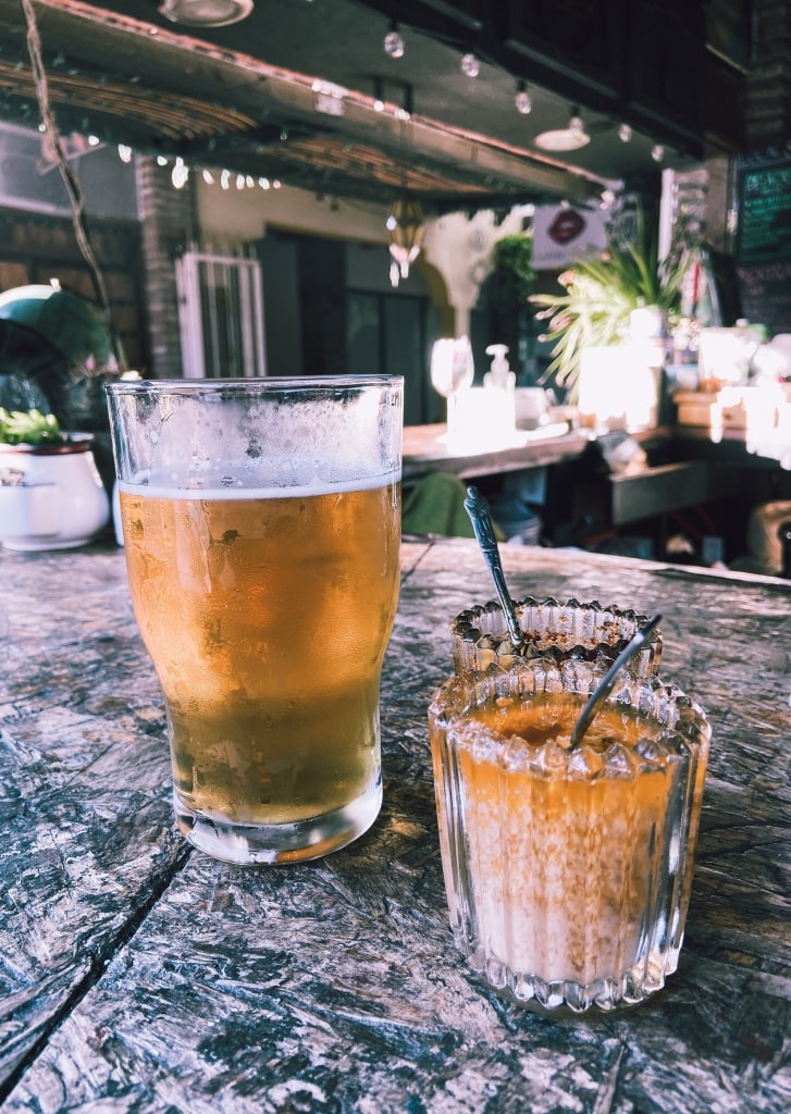 Glasses of local beer at a restaurant in Ensenada