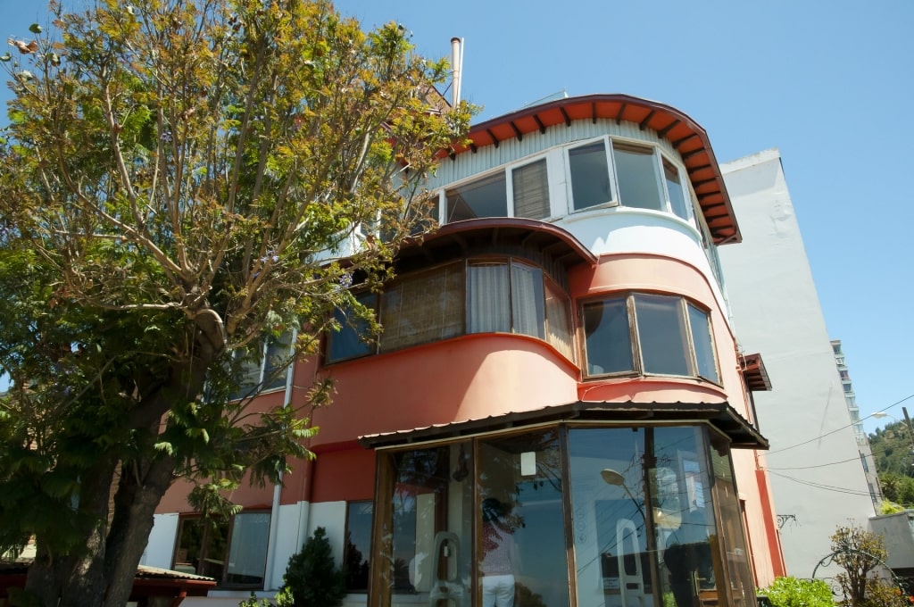 Iconic red and white exterior of La Sebastiana Museum