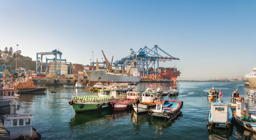 Popular harbor of Muelle Prat with boats