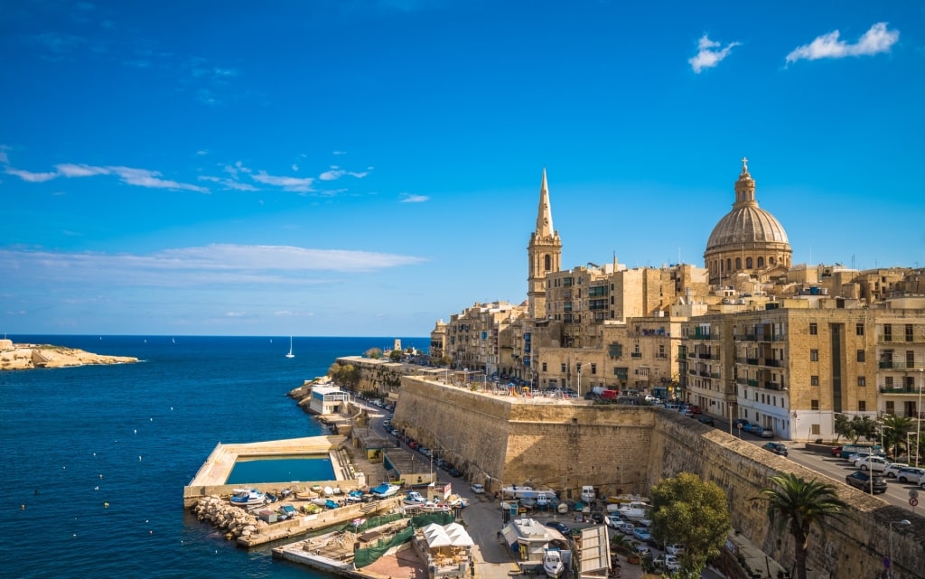 Scenic waterfront of Valletta Malta