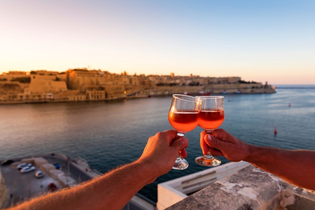 People drinking Maltese wine in Valletta Malta