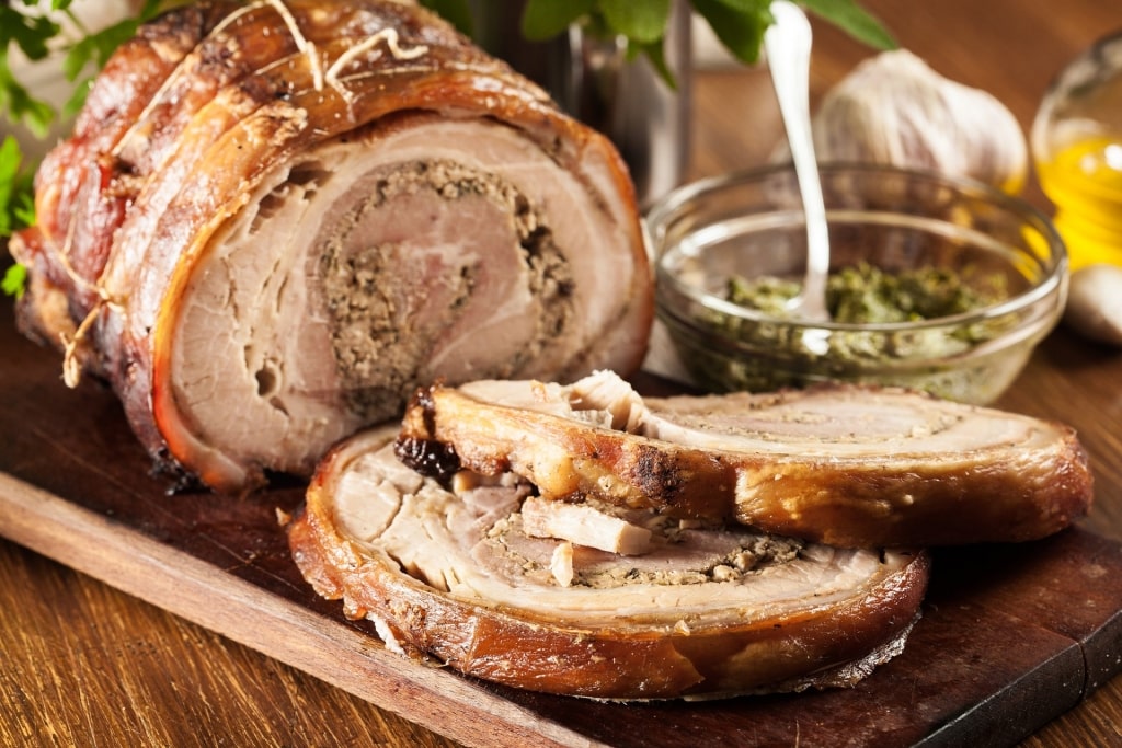 Slices of meaty Porchetta