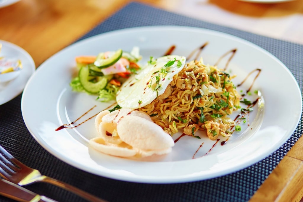 Plate of iconic Bali food, Mie goreng