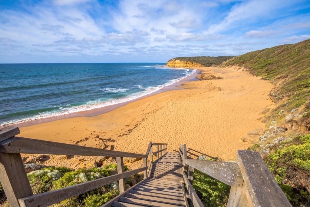 Wooden stairs leading to the Bells Beach, near Melbourne