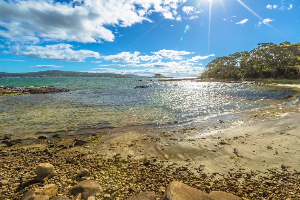 Pebbly beach of White Beach, near Hobart