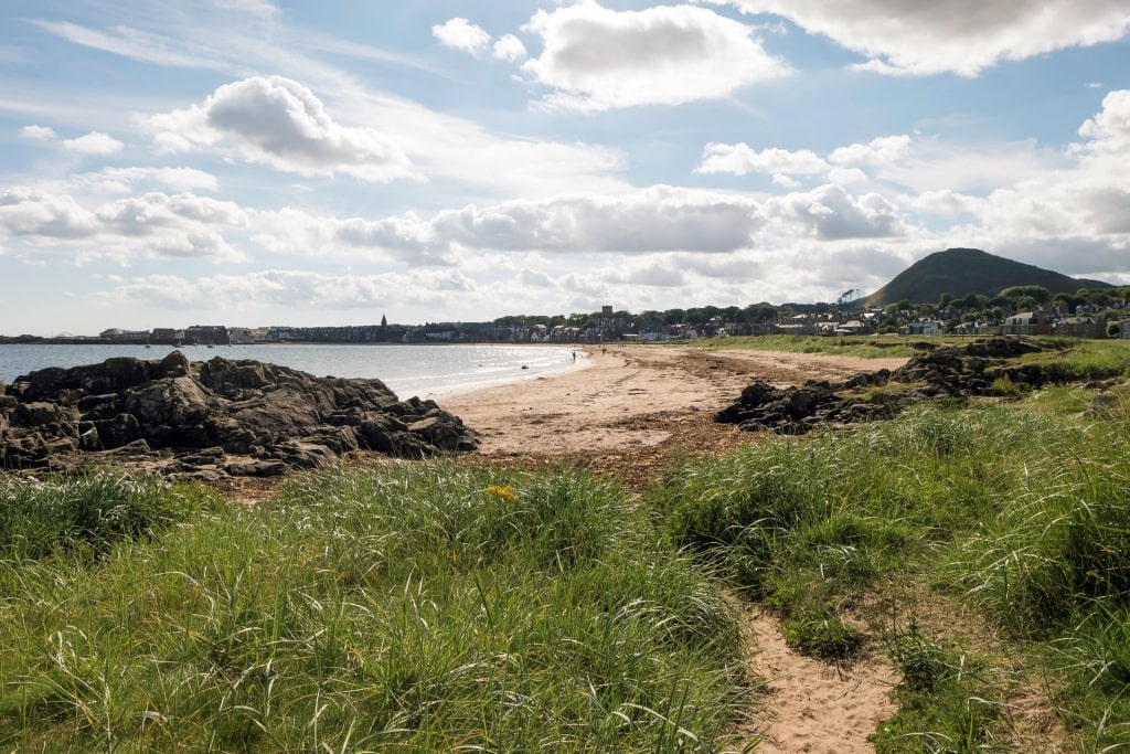 Small pathway leading to the water at the John Muir Way, near Glasgow