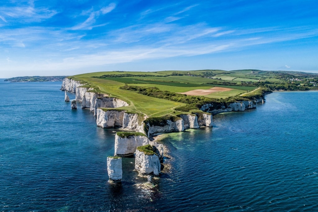 Iconic Old Harry Rocks in Jurassic Coast, near Portland, Dorset