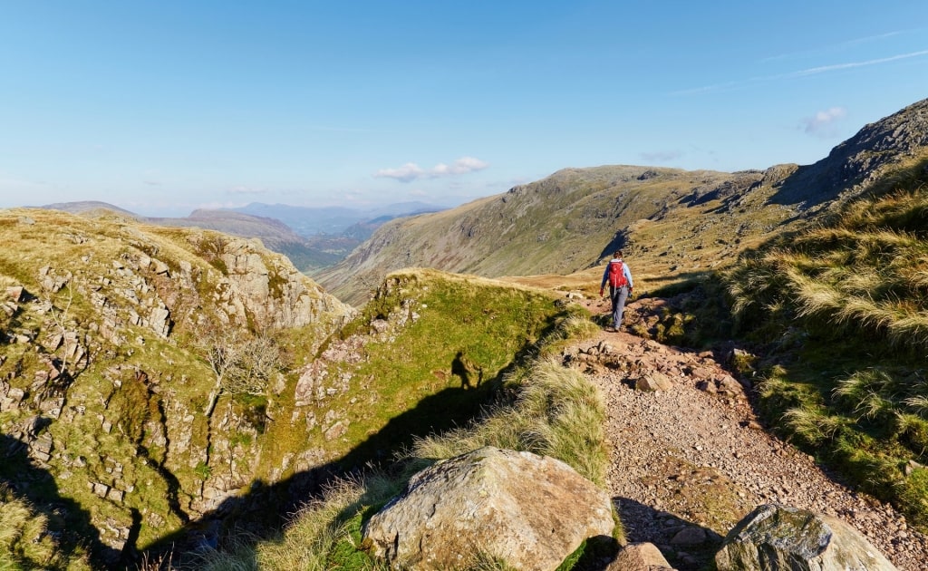 Man hiking the Scafell Pike, Lake District, near Liverpool